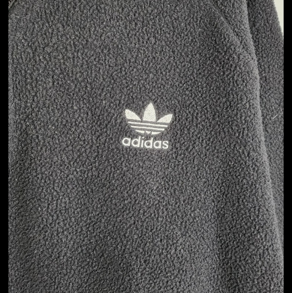 Adidas mens sz L black fleece quarter zip long sleeve pullover logo front/back - Picture 9 of 9